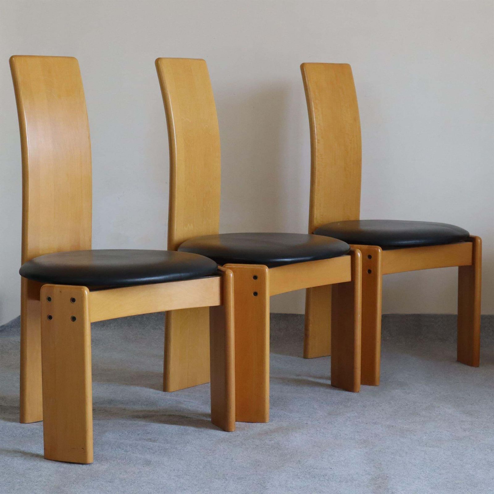 Set Of Six Italian Wood Chairs Leather Seats By Afra E Tobia Scarpa, 1970s photo buy
