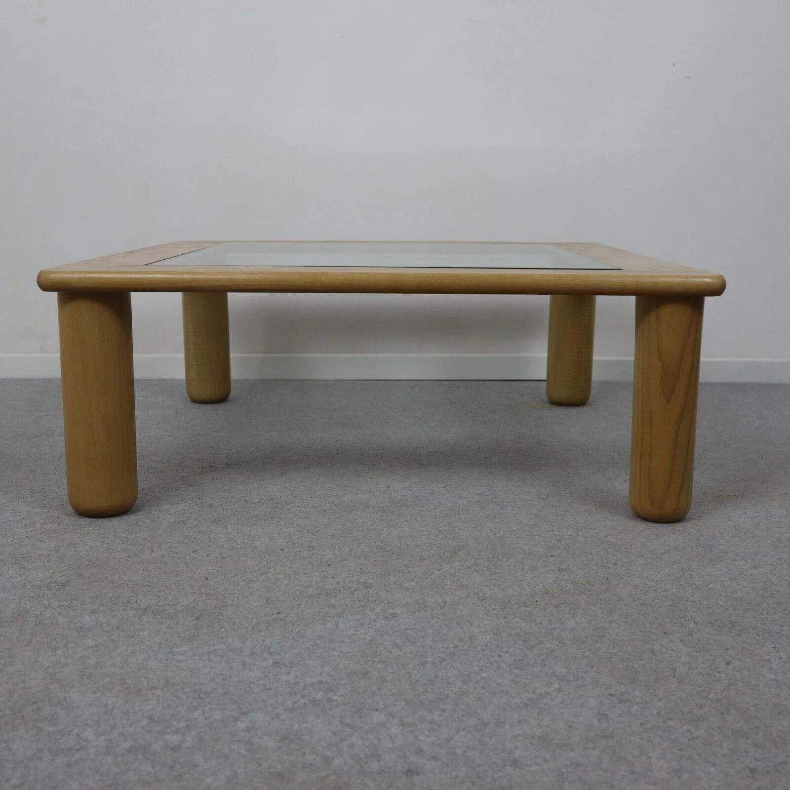 Italian Glass And Oak Coffee Table In The Manner Of Afra E Tobia Scarpa, 1970s photo Furniture