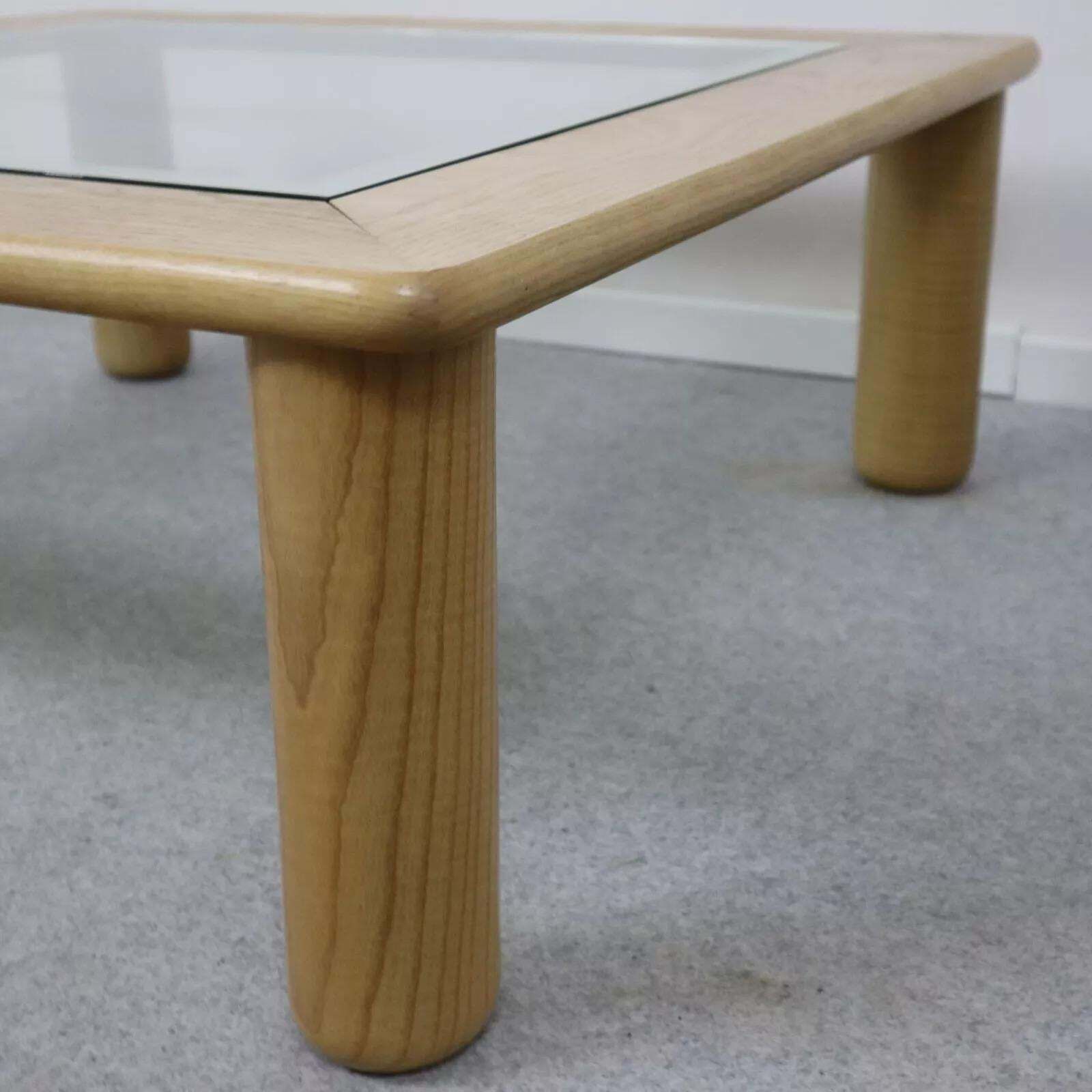 Italian Glass And Oak Coffee Table In The Manner Of Afra E Tobia Scarpa, 1970s photo vintage