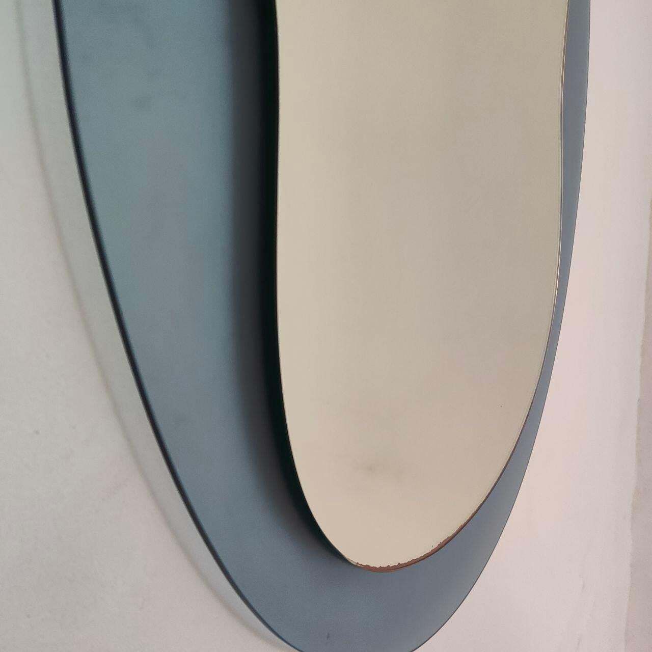 Italian Oval Blue Glass Mirror In The Style Of Veca, 1970s photo vinterior