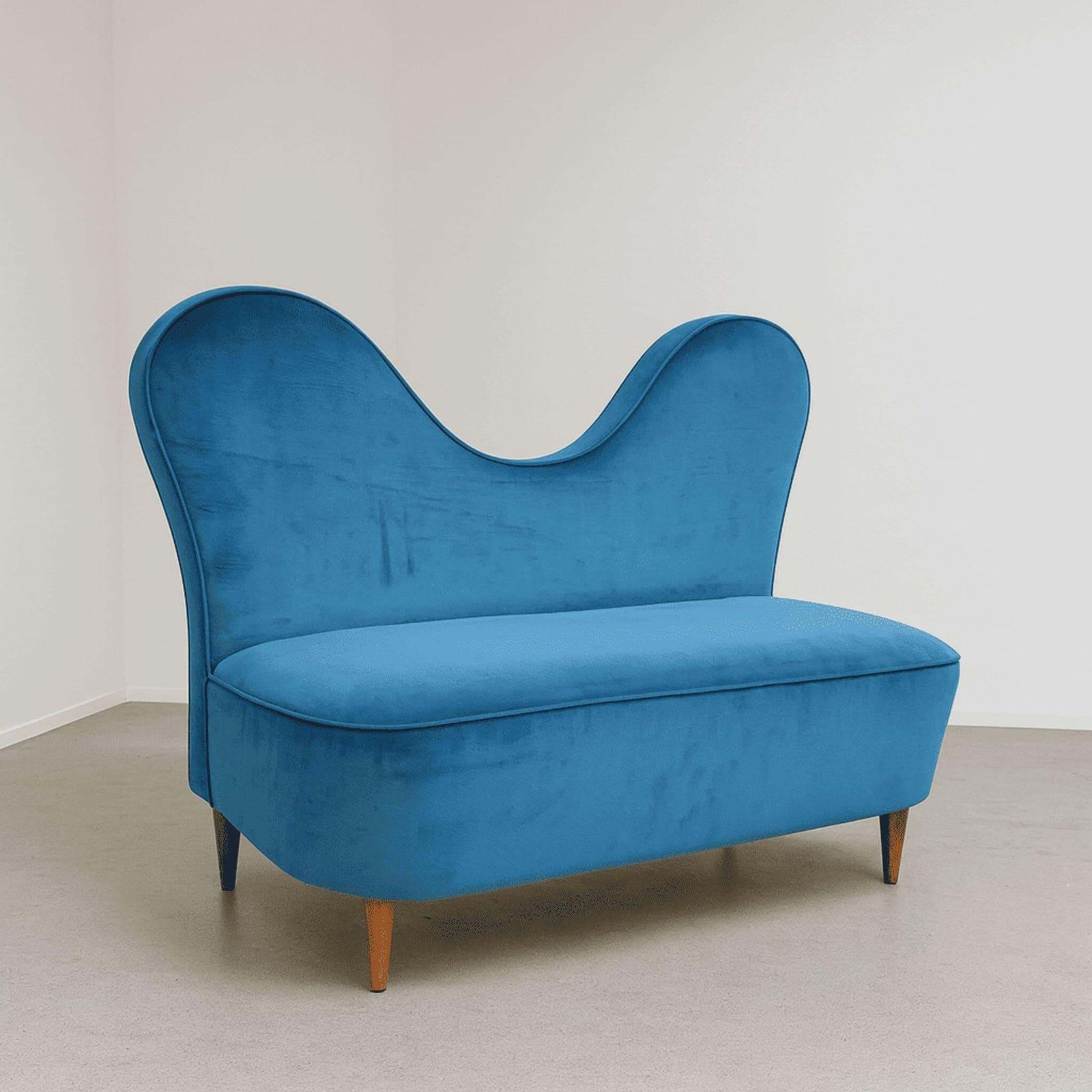 Italian Turquoise Velvet Sofa By Cesare Lacca, 1950s photo furniture