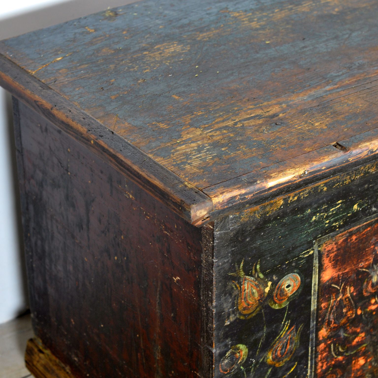 Folk Art Wedding Chest, Circa 1850 photo vintage