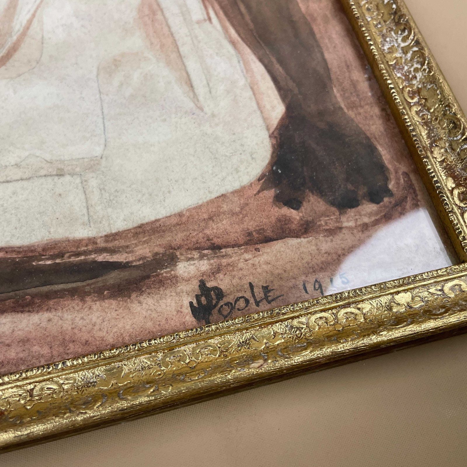 Antique Watercolour Drawing Venus De Milo Statue Classical Art Framed 1915 Picture Sepia Toned Decorative Artwork 1915 Gold Gilt Frame photo furniture