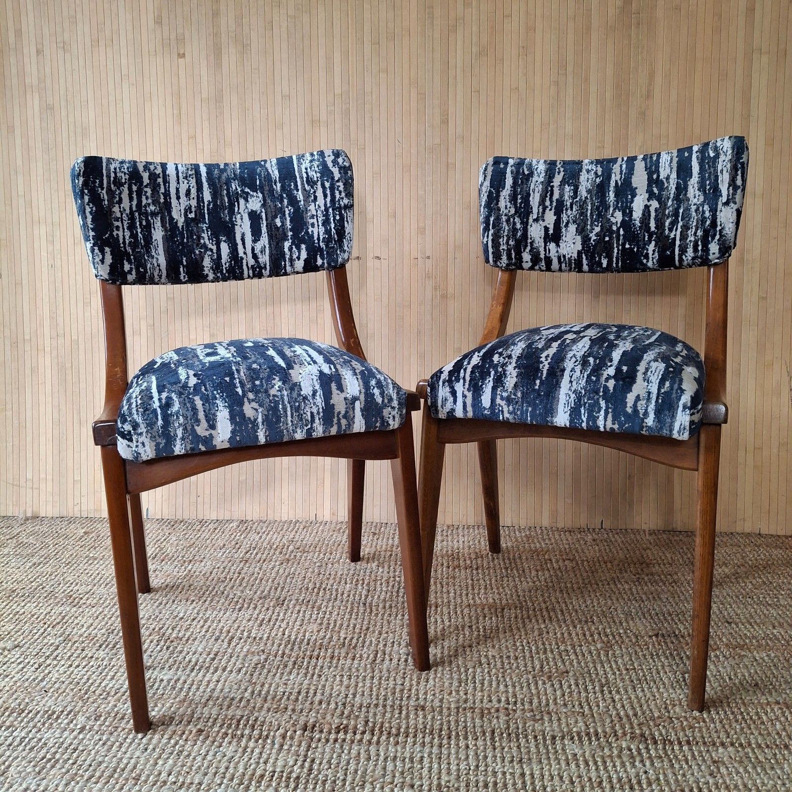 Fab Set Of 2 Vintage Mid Century Centa Dining Kitchen Chairs Blue Texture Velvet photo for sale