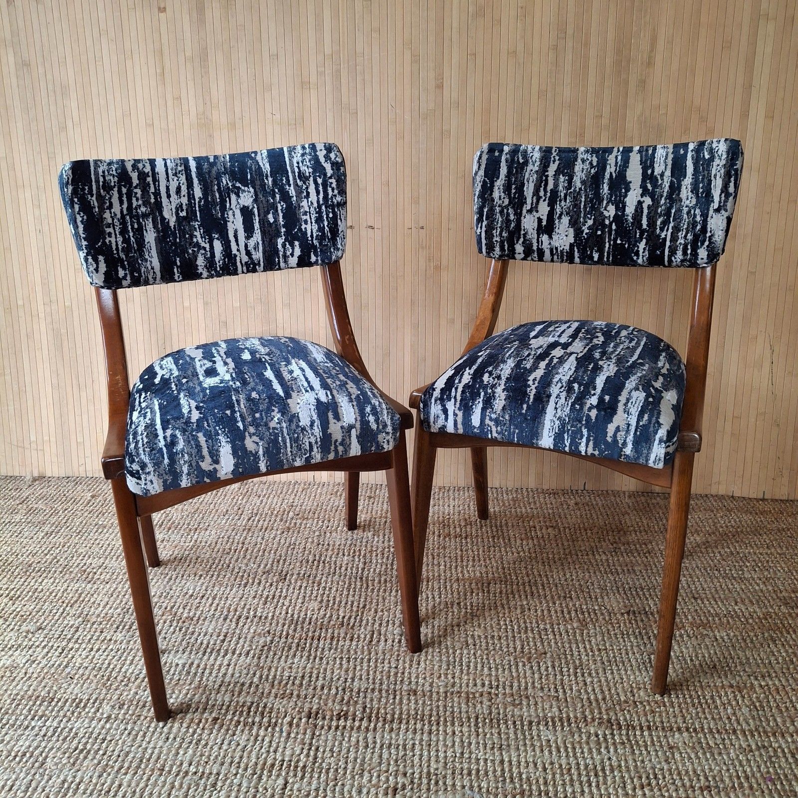 Fab Set Of 2 Vintage Mid Century Centa Dining Kitchen Chairs Blue Texture Velvet photo Furniture
