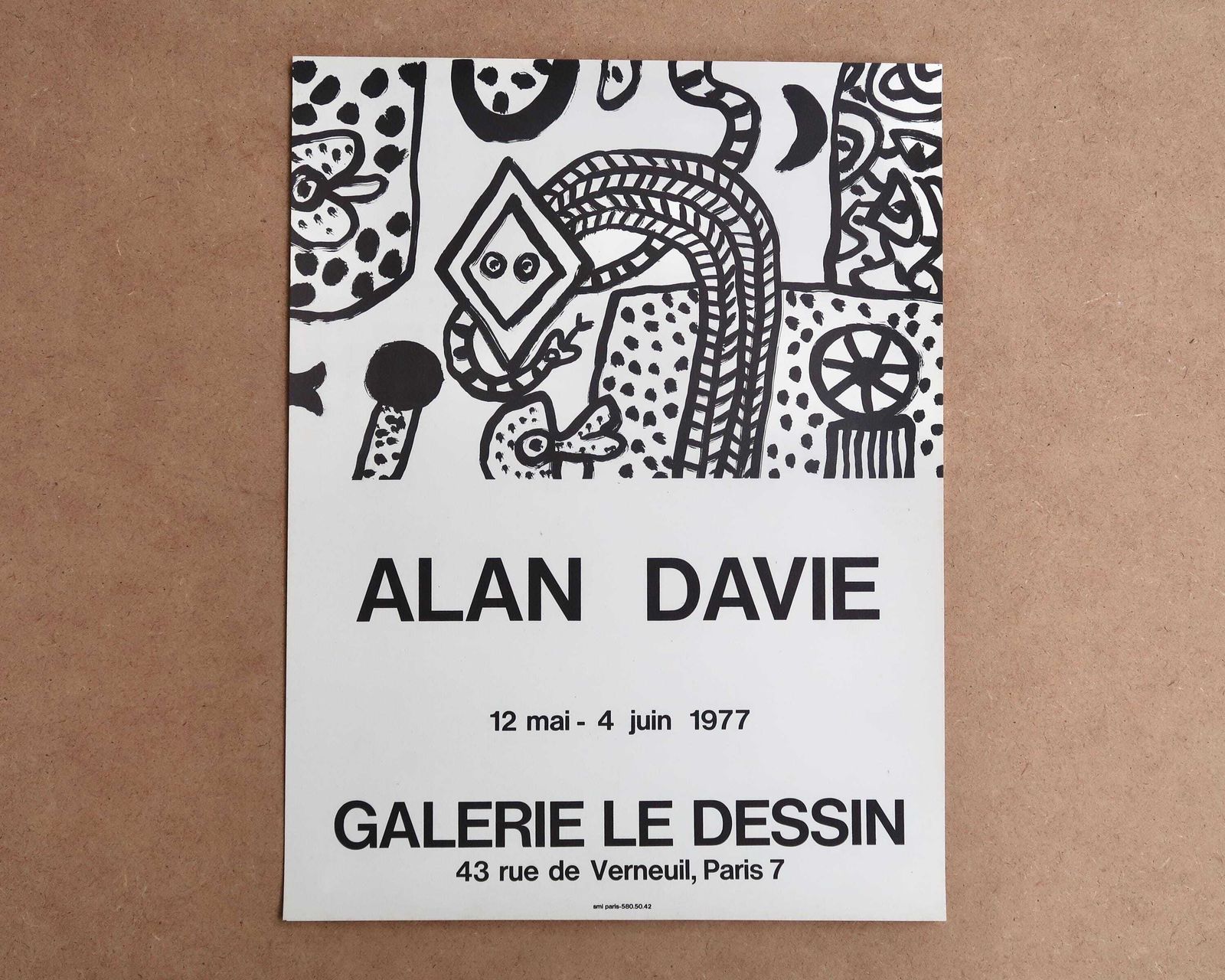 Original Print : Alan Davie, Galerie Le Dessin Paris, 1977 / Vintage, Home Decor, Seventies, Blanc And White Poster