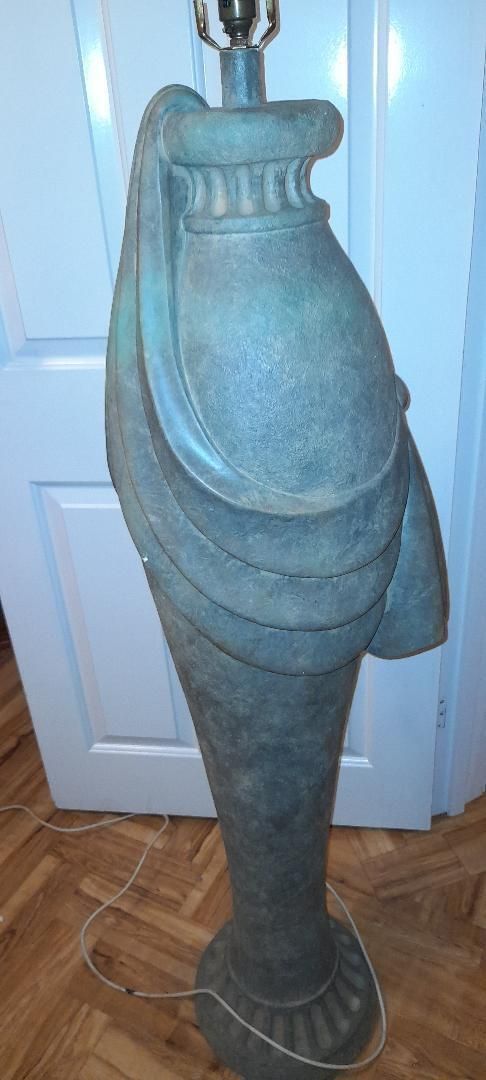 Classical Faux Grey Stone Curved Swag Tall Pedestal Column Floor Lamp photo for sale
