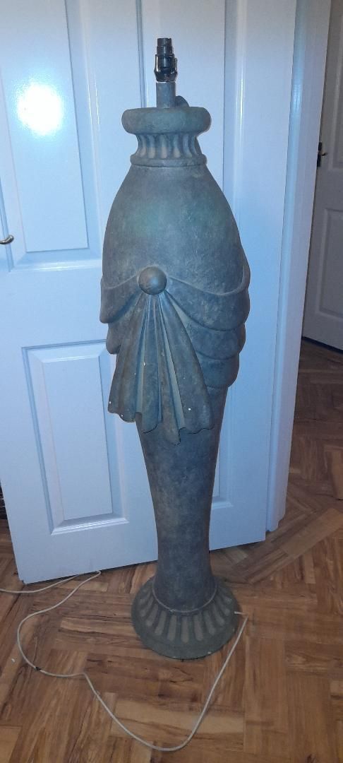 Classical Faux Grey Stone Curved Swag Tall Pedestal Column Floor Lamp