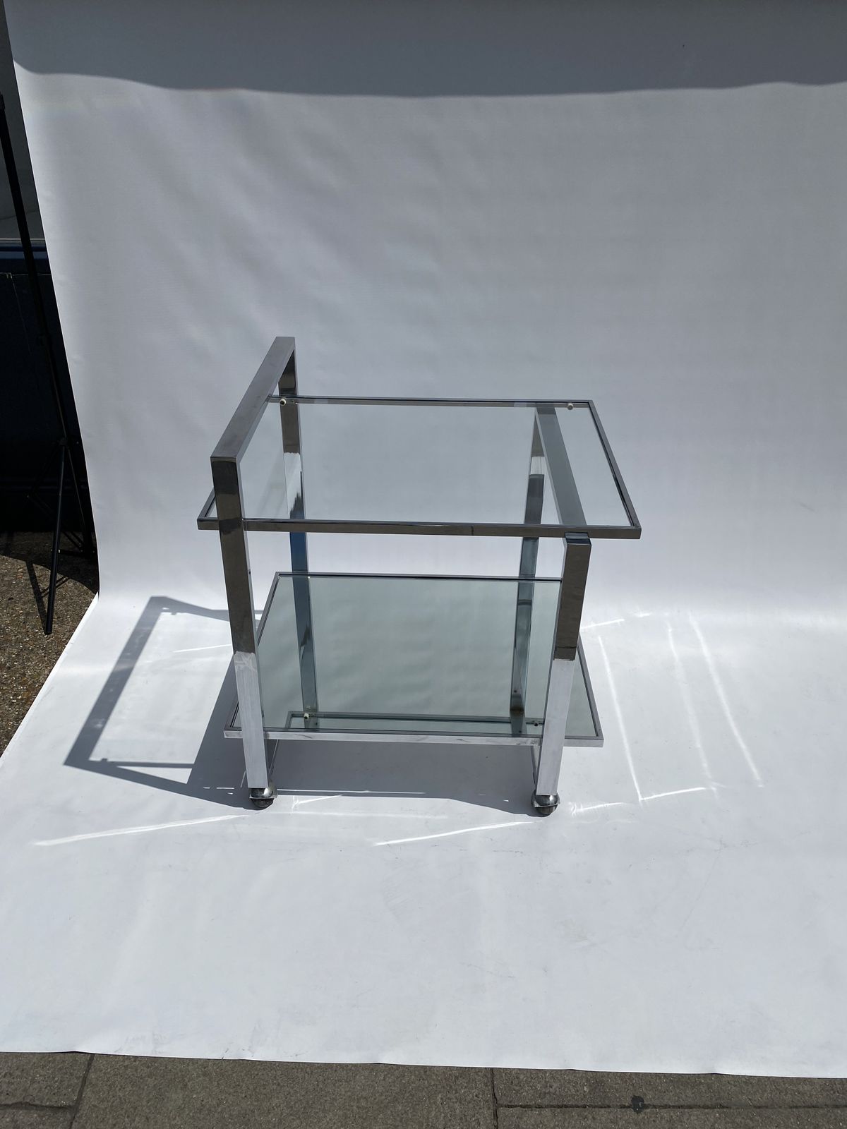 Romeo Rega Chrome 1970s Square Drinks Bar Cart Trolley Table Glass Mirror Hollywood Regency Sofa Display photo 1280.0