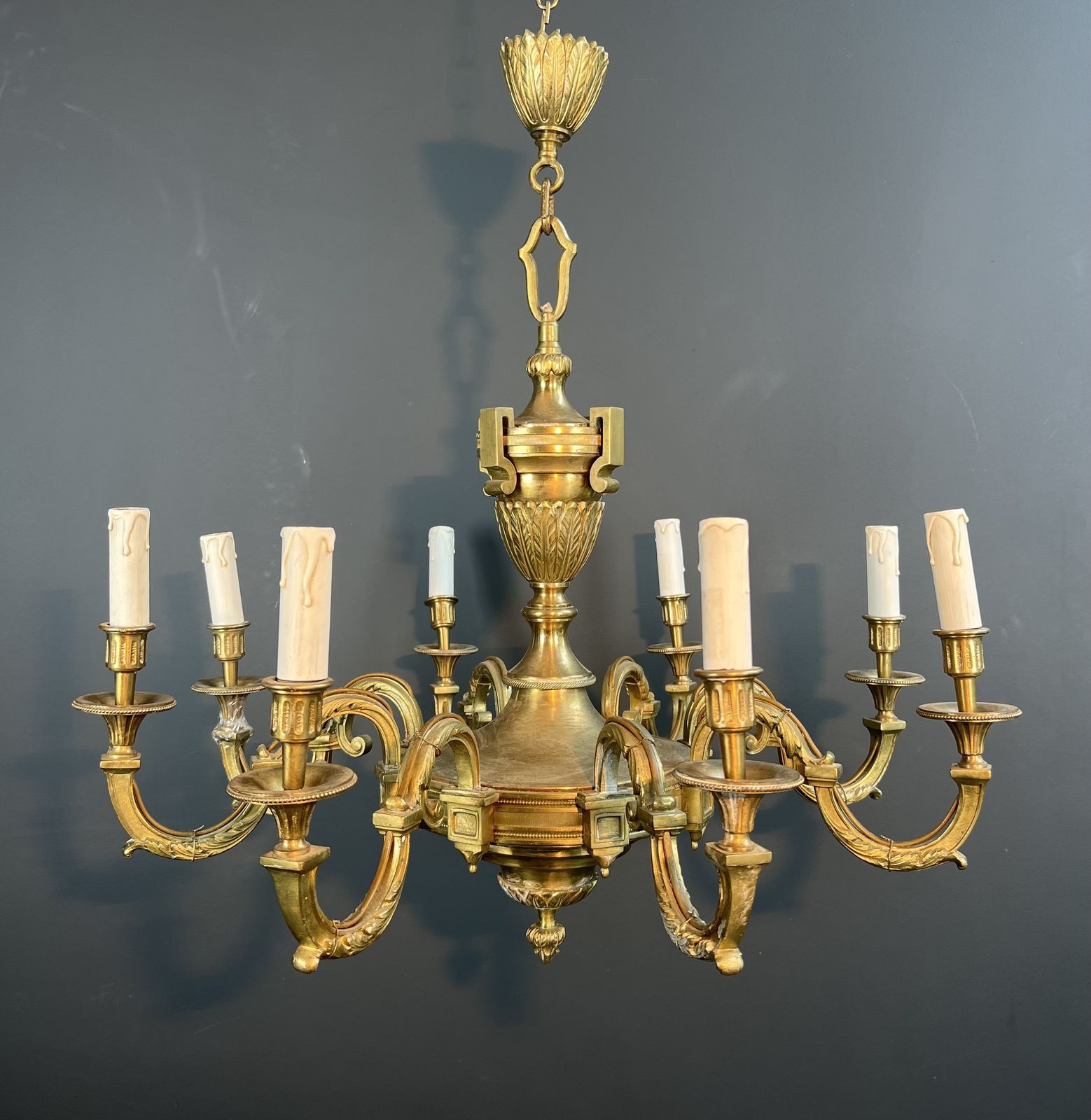 Important Louis XVI Style Chiseled Bronze Chandelier With 8 Light Arms By Lucien Gau photo vinterior
