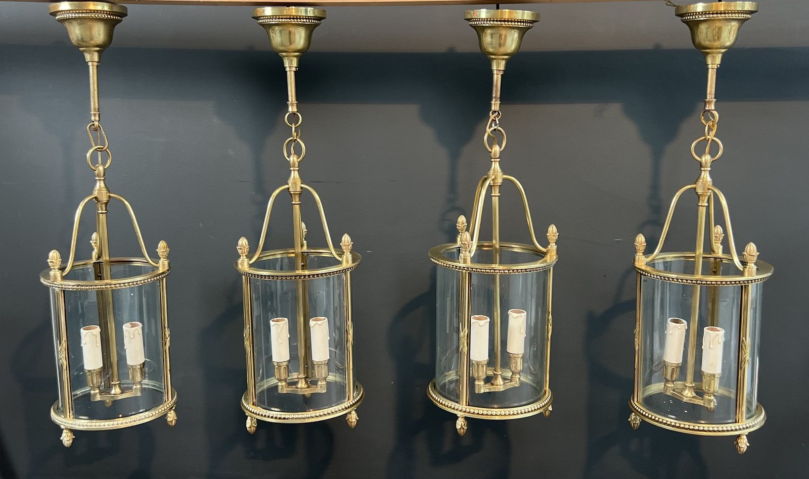 Rare Set Of 4 Round Bronze Lanterns In Neoclassical Style Attributed To Maison Jansen photo furniture