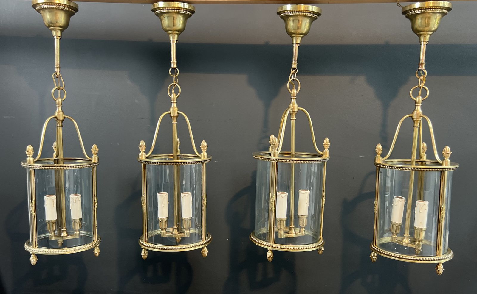 Rare Set Of 4 Round Bronze Lanterns In Neoclassical Style Attributed To Maison Jansen photo for sale
