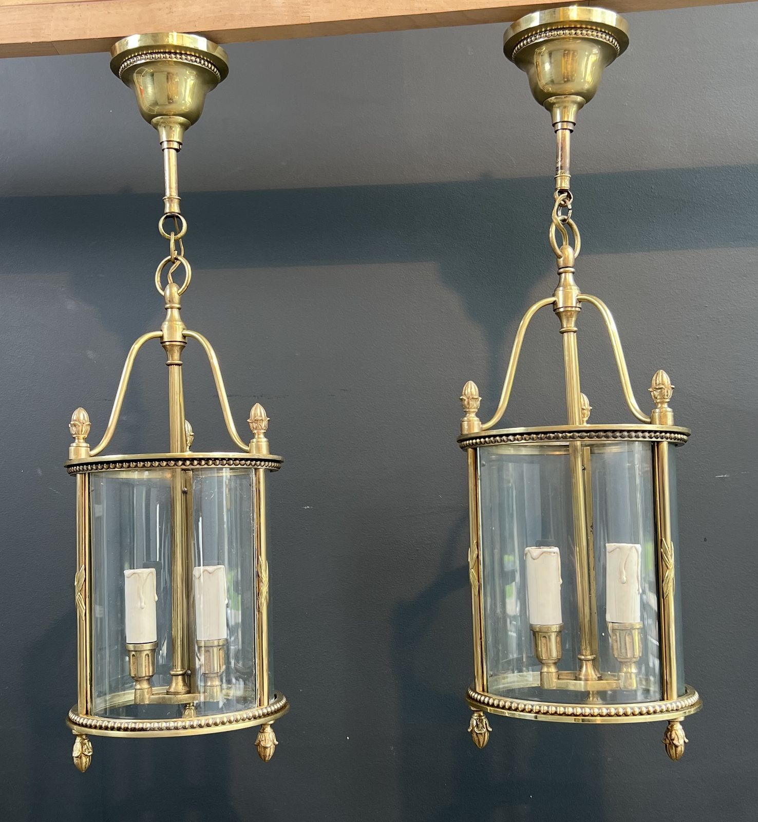 Rare Set Of 4 Round Bronze Lanterns In Neoclassical Style Attributed To Maison Jansen photo vinterior