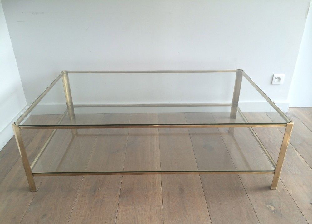 Large Double Top Coffee Table In Polished Bronze And Glass Signed Jacques Théophile Lepelletier And Stamped Broncz photo Furniture