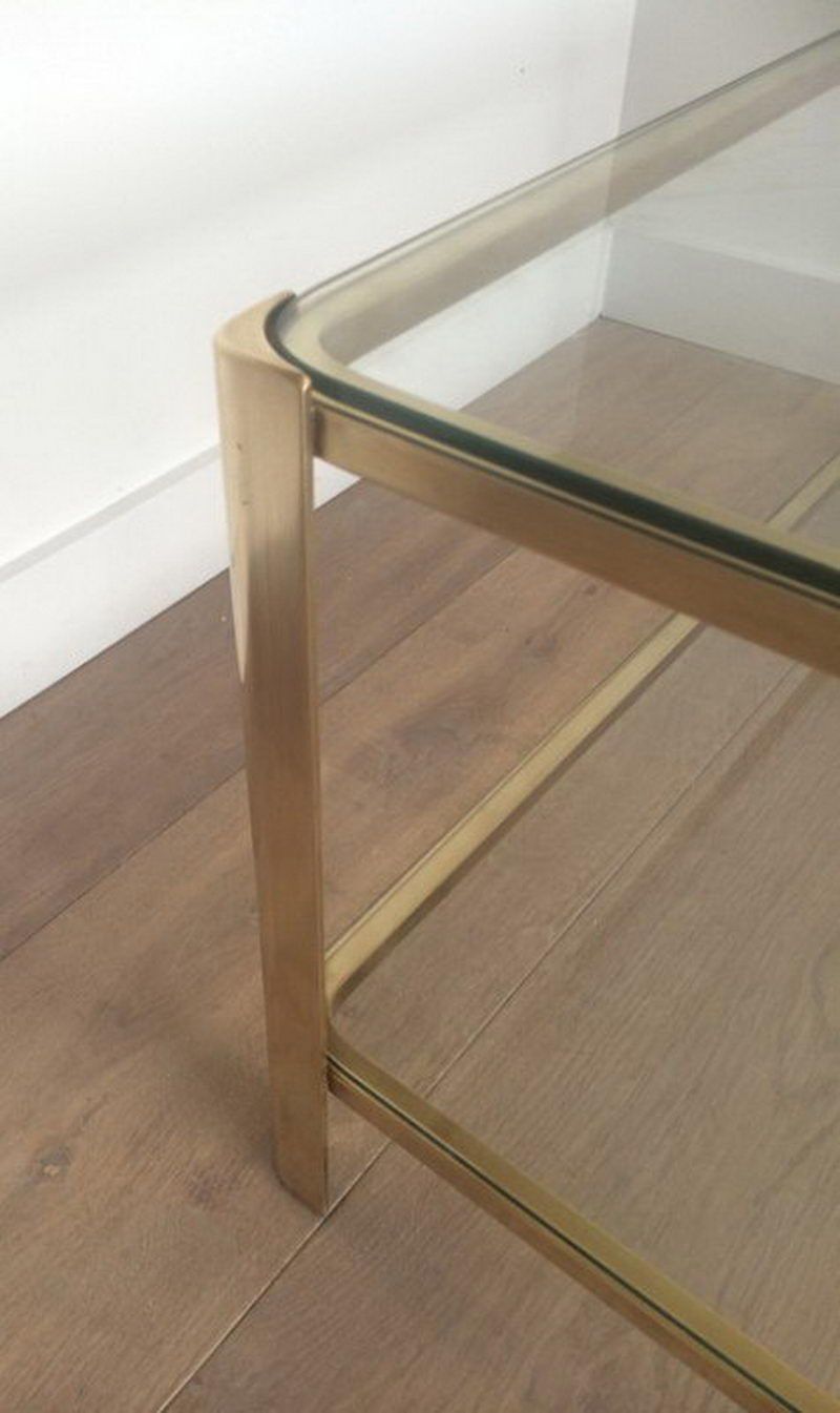 Large Double Top Coffee Table In Polished Bronze And Glass Signed Jacques Théophile Lepelletier And Stamped Broncz photo vinterior