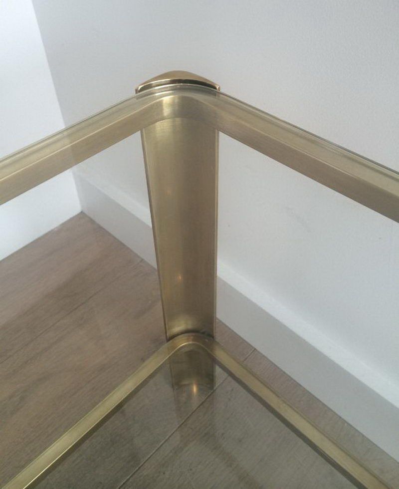 Large Double Top Coffee Table In Polished Bronze And Glass Signed Jacques Théophile Lepelletier And Stamped Broncz photo buy