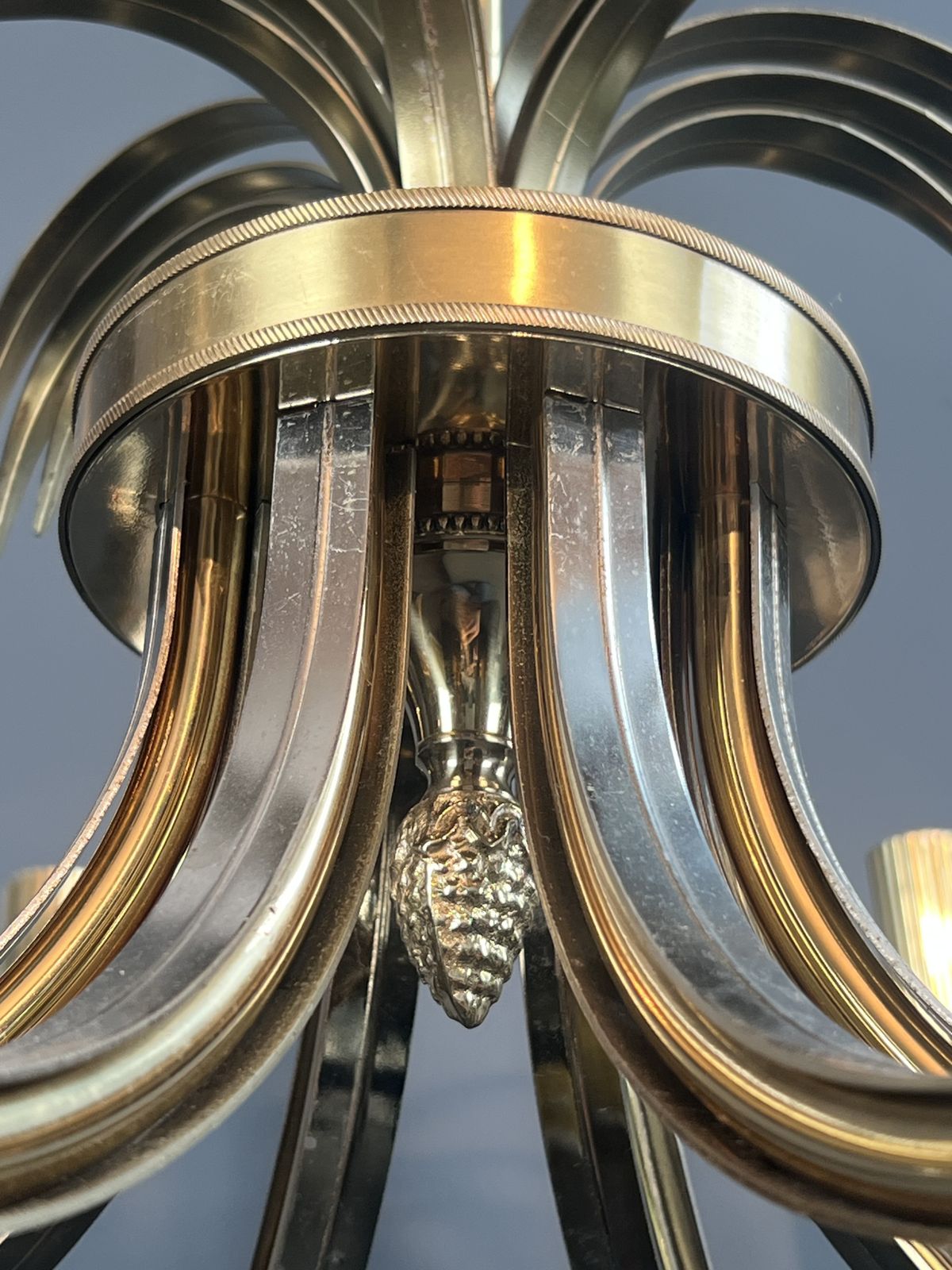 photo buy Pineapple Chandelier In Brushed Metal And Gold Metal In The Style Of Maison Charles