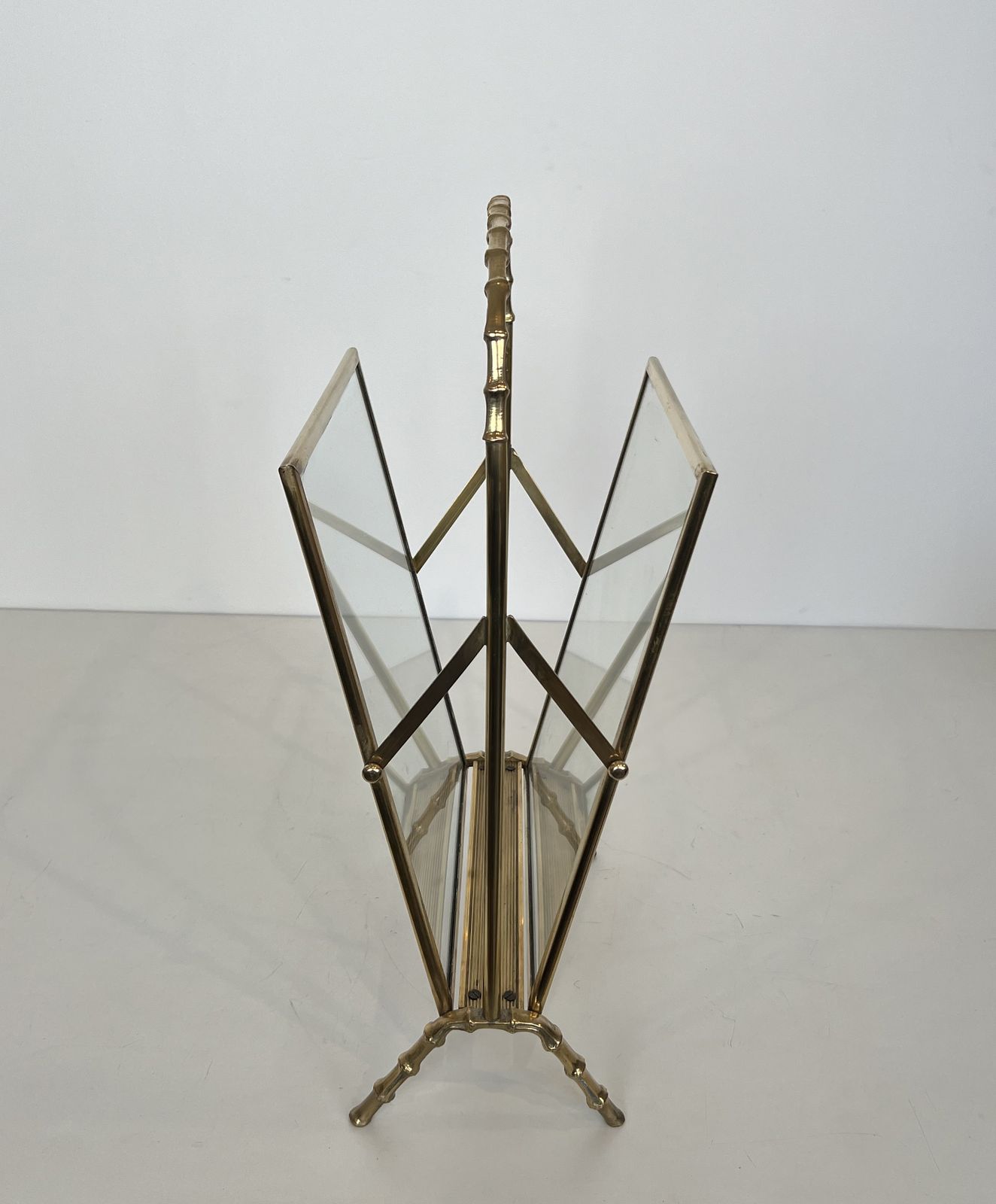 Faux Bamboo Magazine Rack In Bronze And Brass From Maison Baguès photo for sale