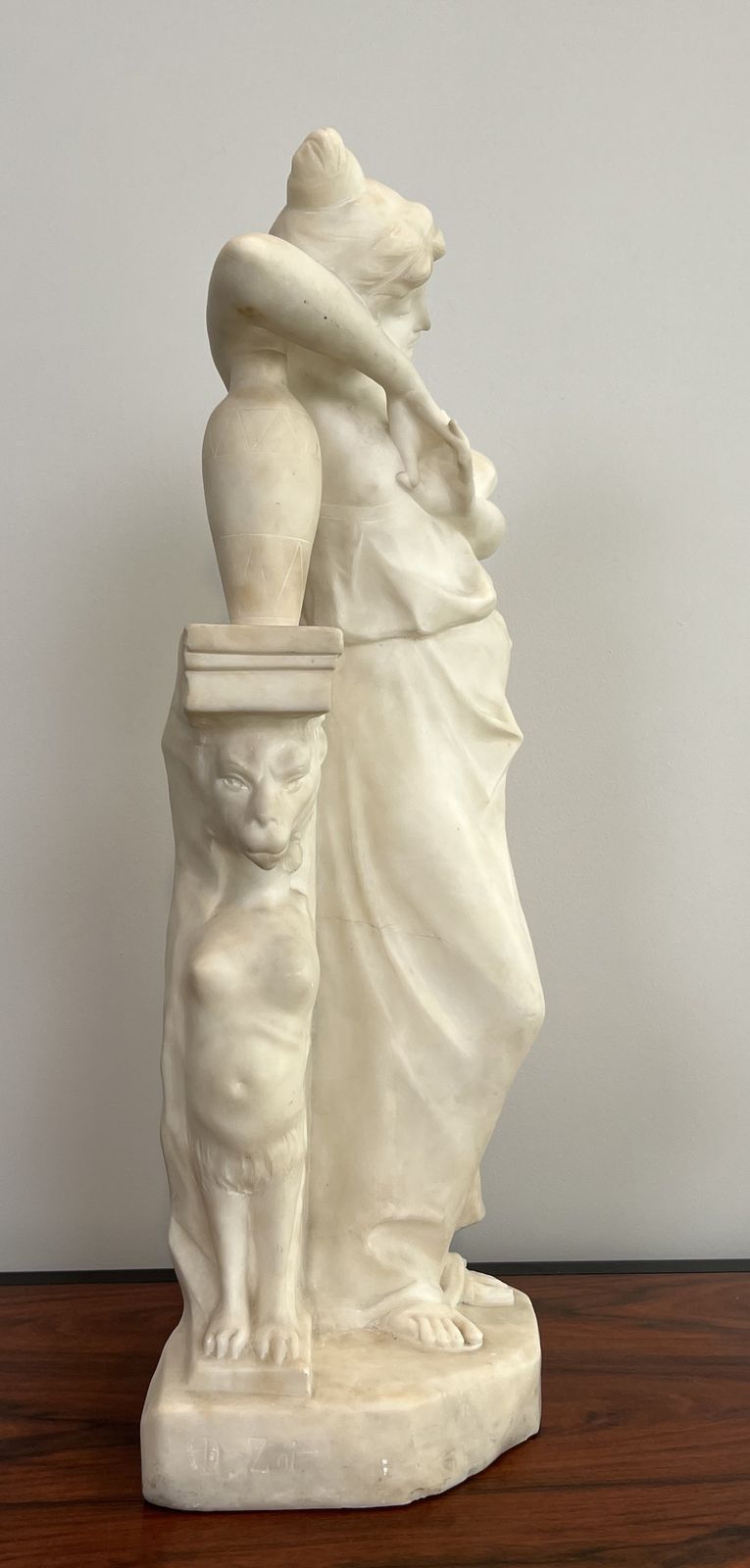 Carrara Marble Sculpture Representing A Romantic Young Girl With A Jug. Italian Work Signed Dante Zoi Of Florence. 19th Century photo furniture