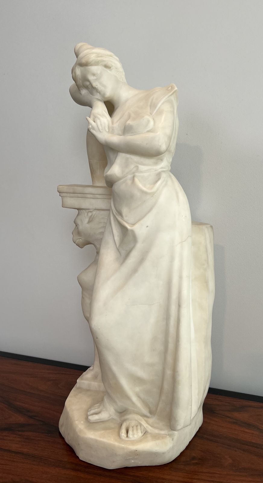 Carrara Marble Sculpture Representing A Romantic Young Girl With A Jug. Italian Work Signed Dante Zoi Of Florence. 19th Century photo for sale