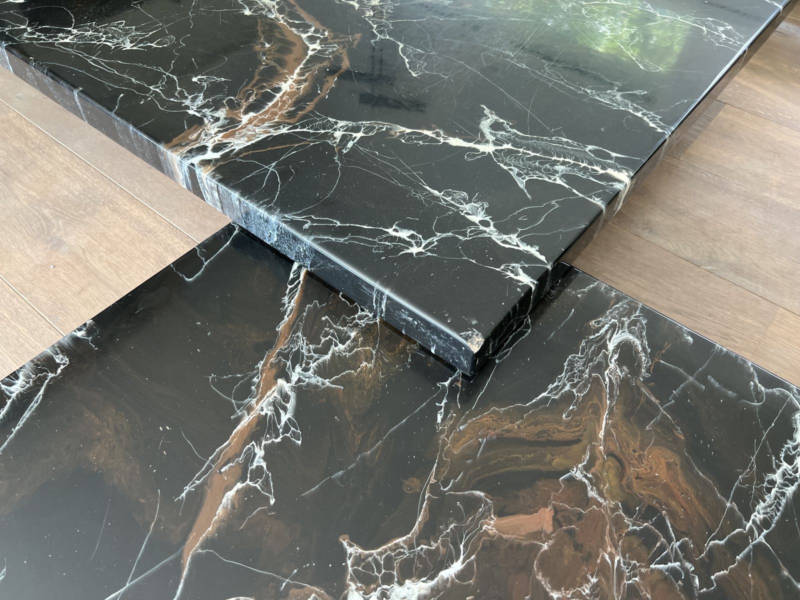 Coffee Table Composed Of Two Designer Faux Marble Tables Resting On Chrome Legs By Willy Rizzo photo vintage