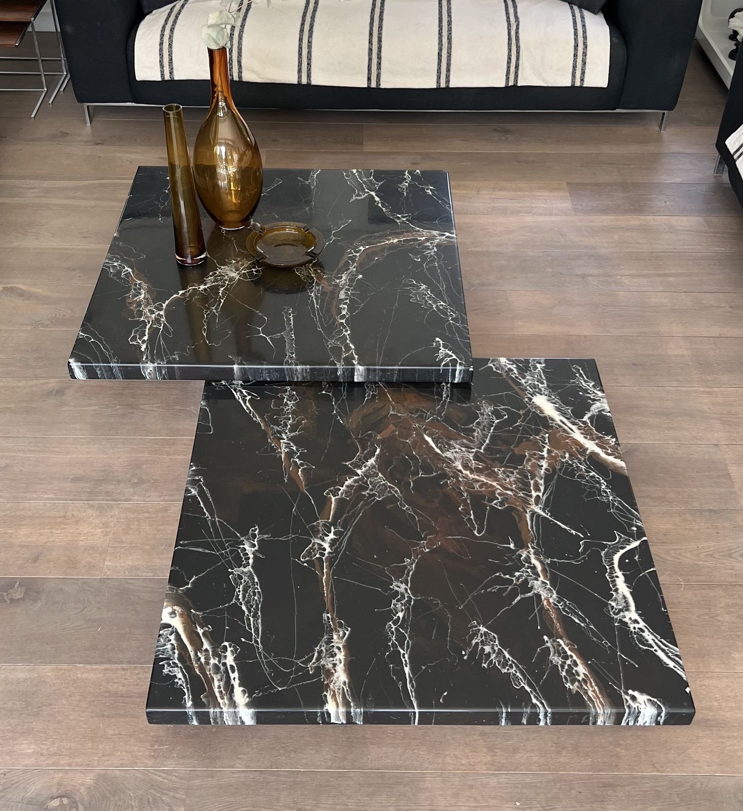 Furniture Coffee Table Composed Of Two Designer Faux Marble Tables Resting On Chrome Legs By Willy Rizzo photo