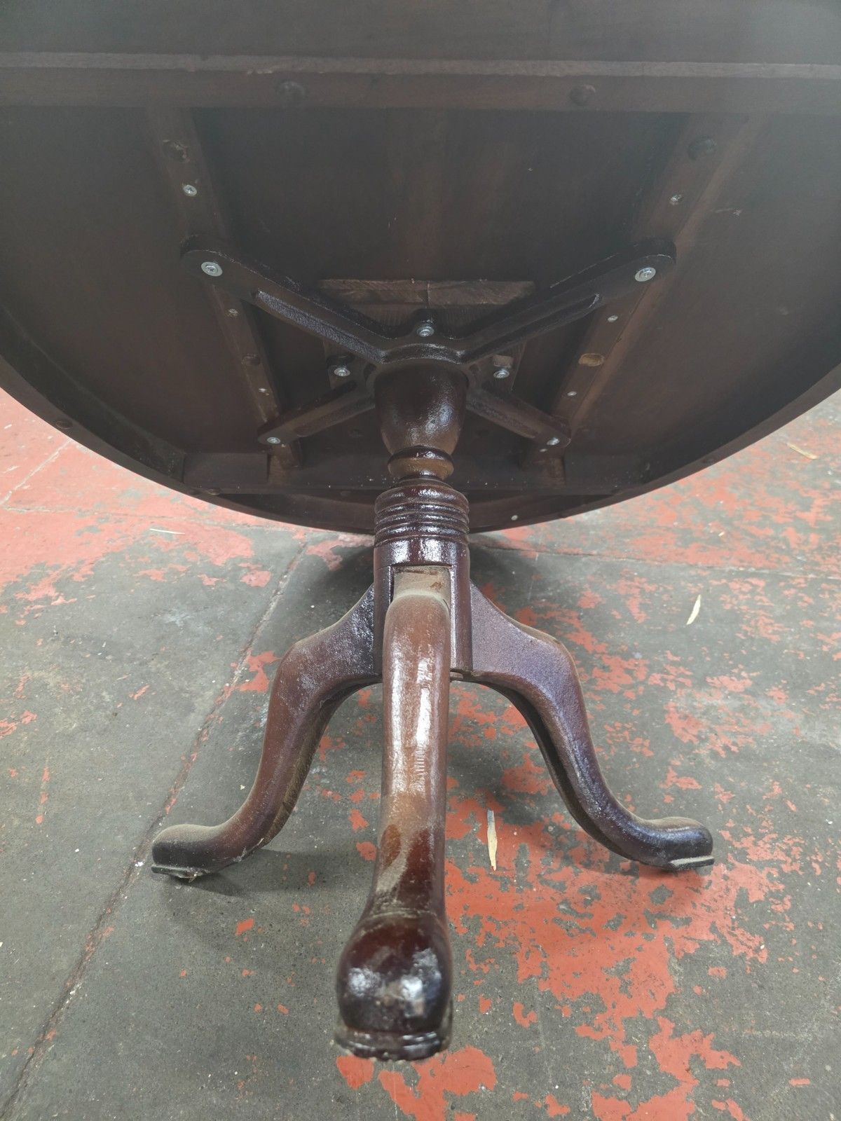 Furniture Victorian Burr Walnut Topped Coffee Table In A Modern Cast Iron Tripod Base photo
