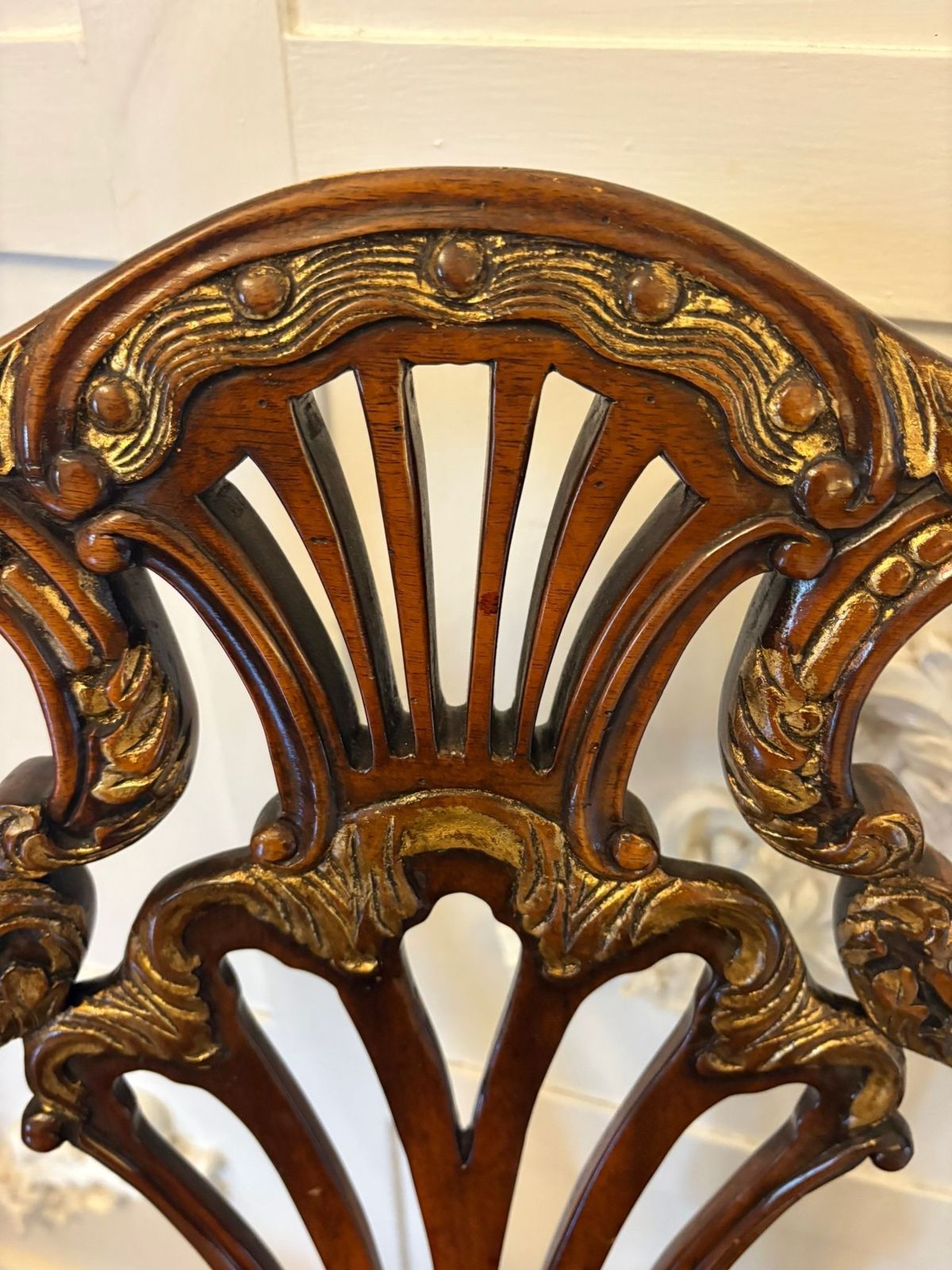 Outstanding Quality Set Of 8 Antique Early 20th Century Carved Walnut And Gilded Dining Chairs photo 10850.0