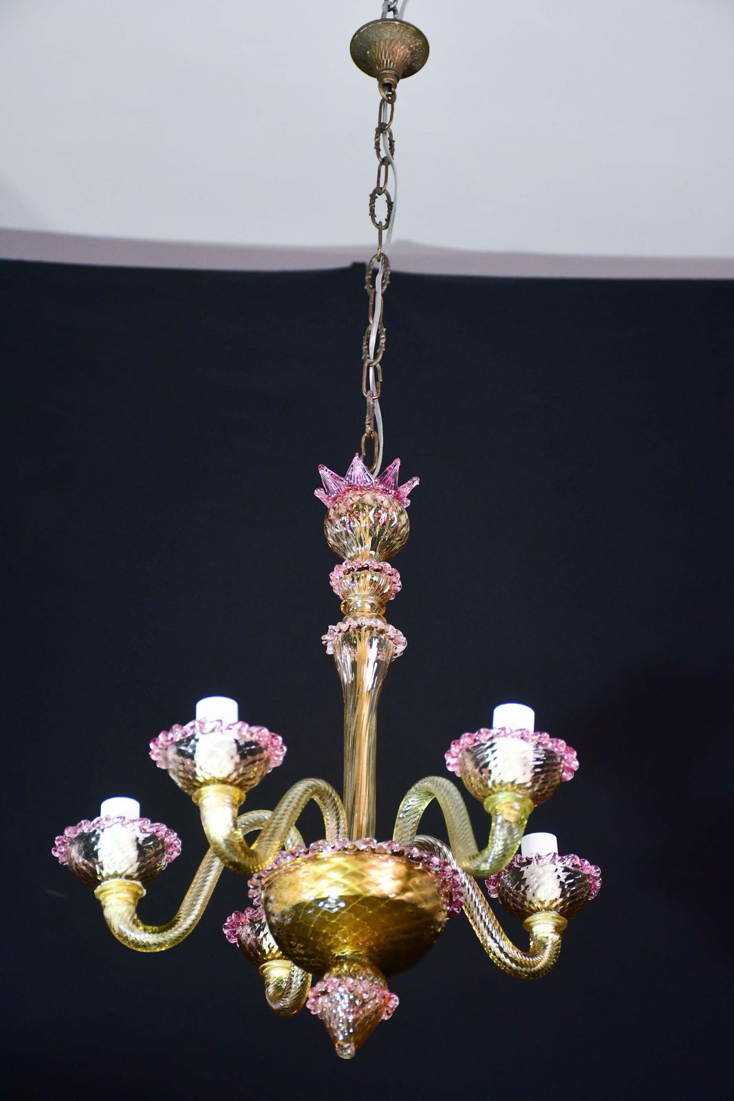 Pretty Venetian Chandelier, Pink And Gold Glass, 1950s photo Lighting
