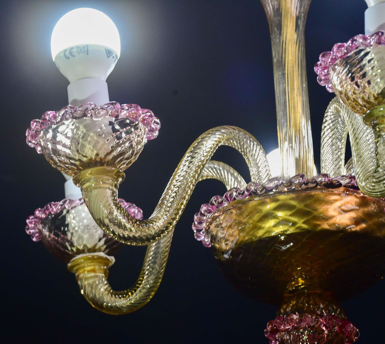 Pretty Venetian Chandelier, Pink And Gold Glass, 1950s photo buy