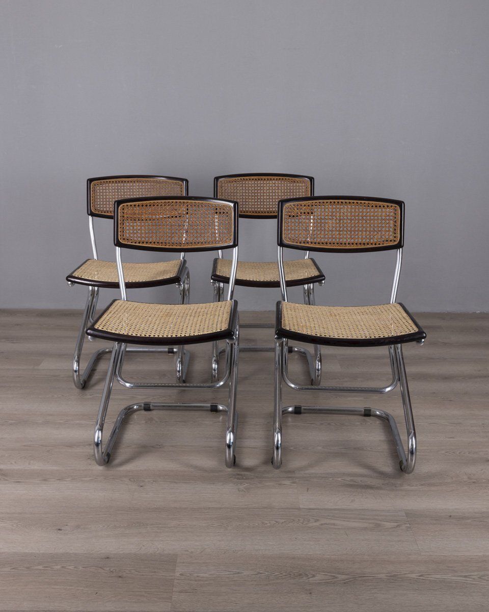 Vintage Italian Chrome Metal And Vienna Straw Chairs, 1960s, Set Of 4 photo furniture