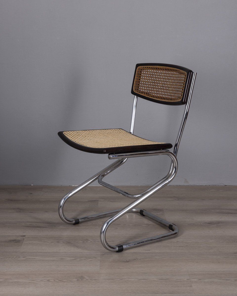 Vintage Italian Chrome Metal And Vienna Straw Chairs, 1960s, Set Of 4 photo for sale