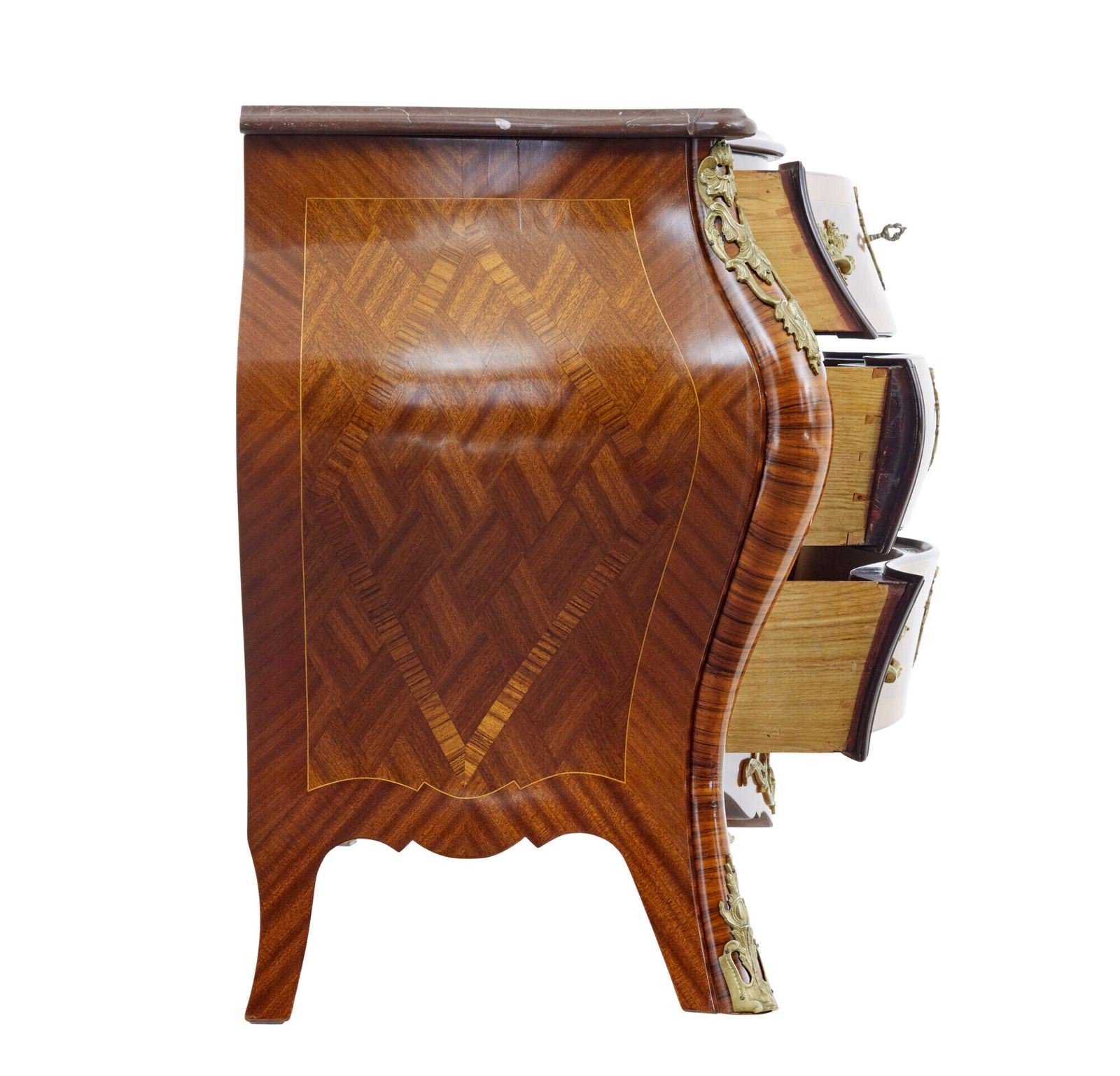 Mid Century Rococo Revival Fossil Marble Bombe Commode photo vintage