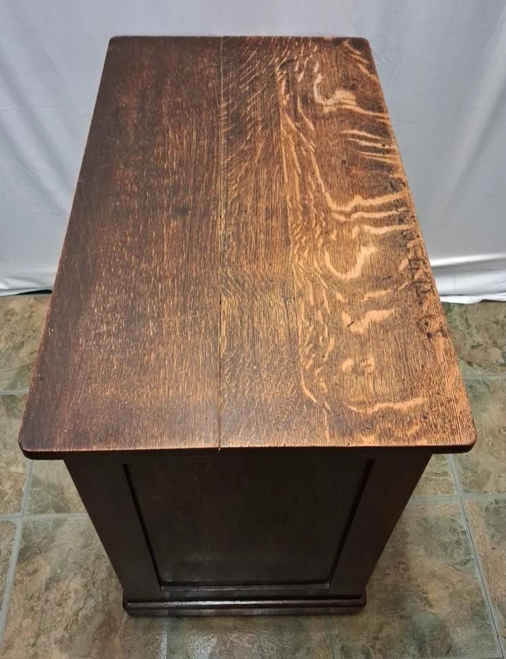 Antique Oak Childs Writing Desk With Knee Hole On Casters Lots Of Patina photo buy