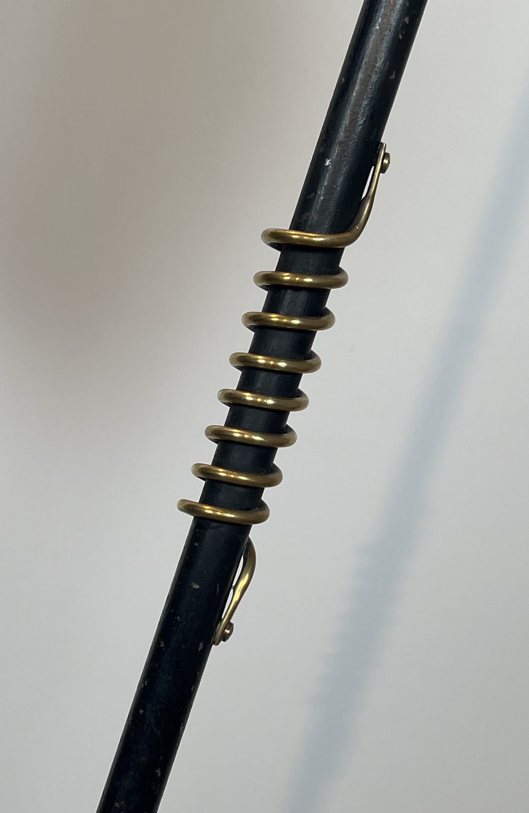 Designer Parquet Floor Lamp In Black Lacquered Metal And Brass In The Style Of Jean Royère photo vintage