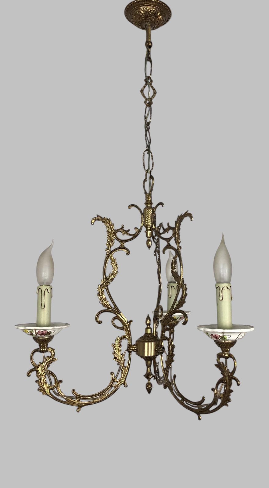 Lighting Gilt Bronze & Porcelain Chandelier With Matching Wall Lights photo