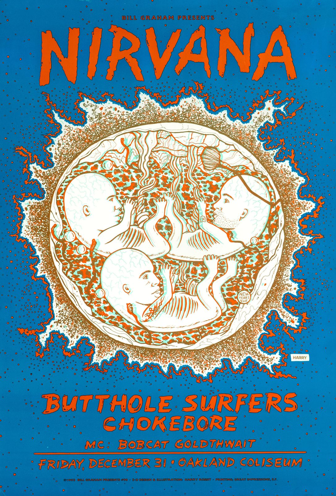 Nirvana Concert Poster For The Oakland Coliseum, California, 1993