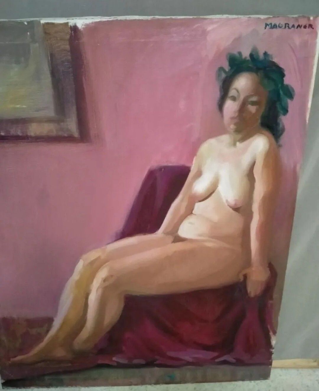 Tableau Ancien Huile Portrait Femme Nu Féminin Impressionniste XXème photo furniture