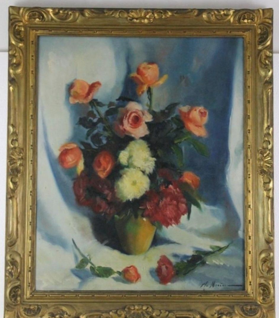 Antique Impressionist Still Life — “Bouquet Of Flowers,” Early 1900s Oil On Canvas