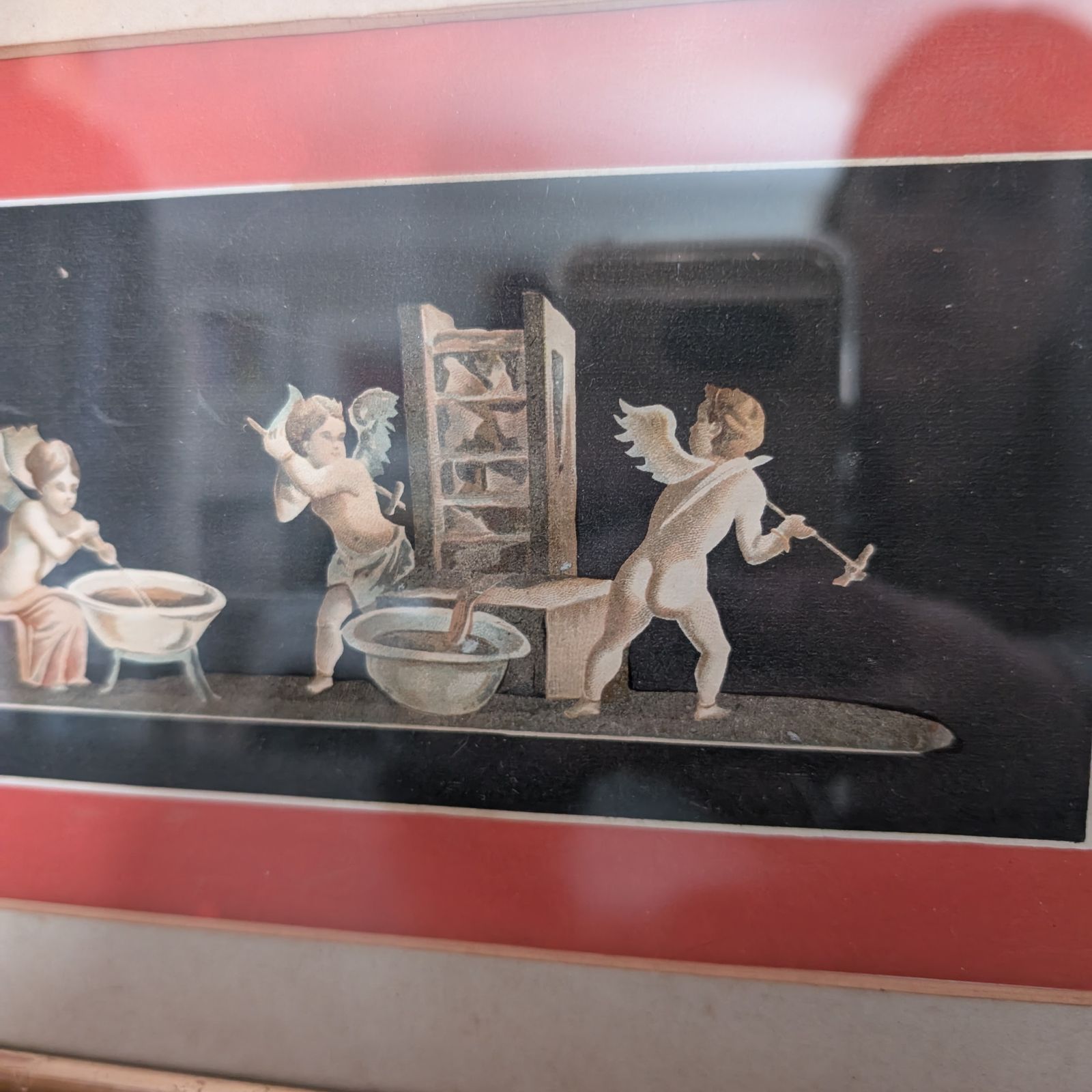 Antique Bardelloni Napoli Bokwinkel Chromolithograph Framed Print Cherubs Frieze photo furniture