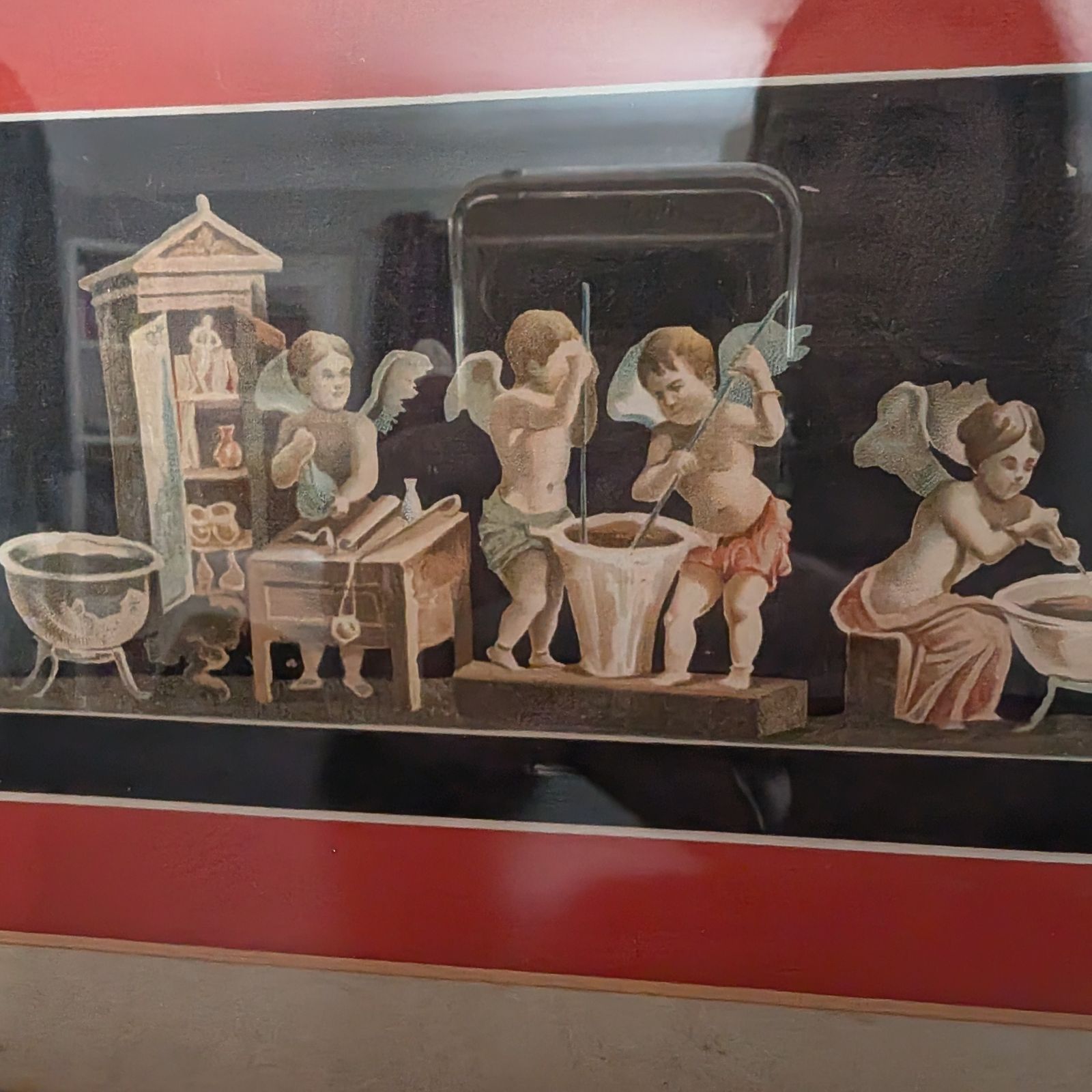 Antique Bardelloni Napoli Bokwinkel Chromolithograph Framed Print Cherubs Frieze photo for sale