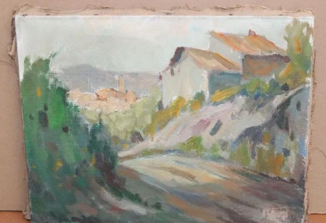 20th Century Impressionist Oil Painting | Village / Town Landscape | Antique photo furniture