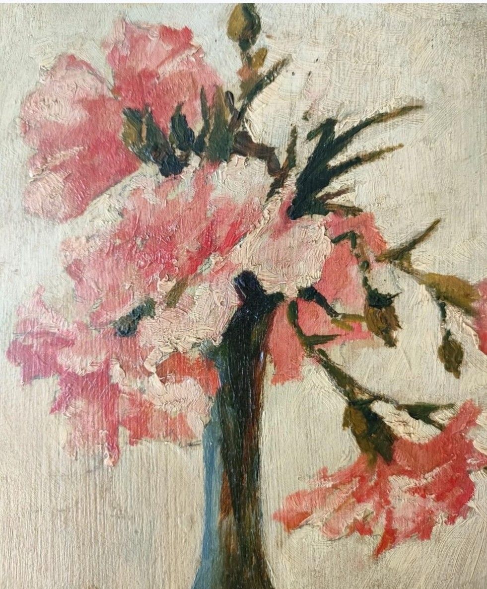 Elegant 20th Century Impressionist Still Life – Flowers And Fruit In Oil photo furniture
