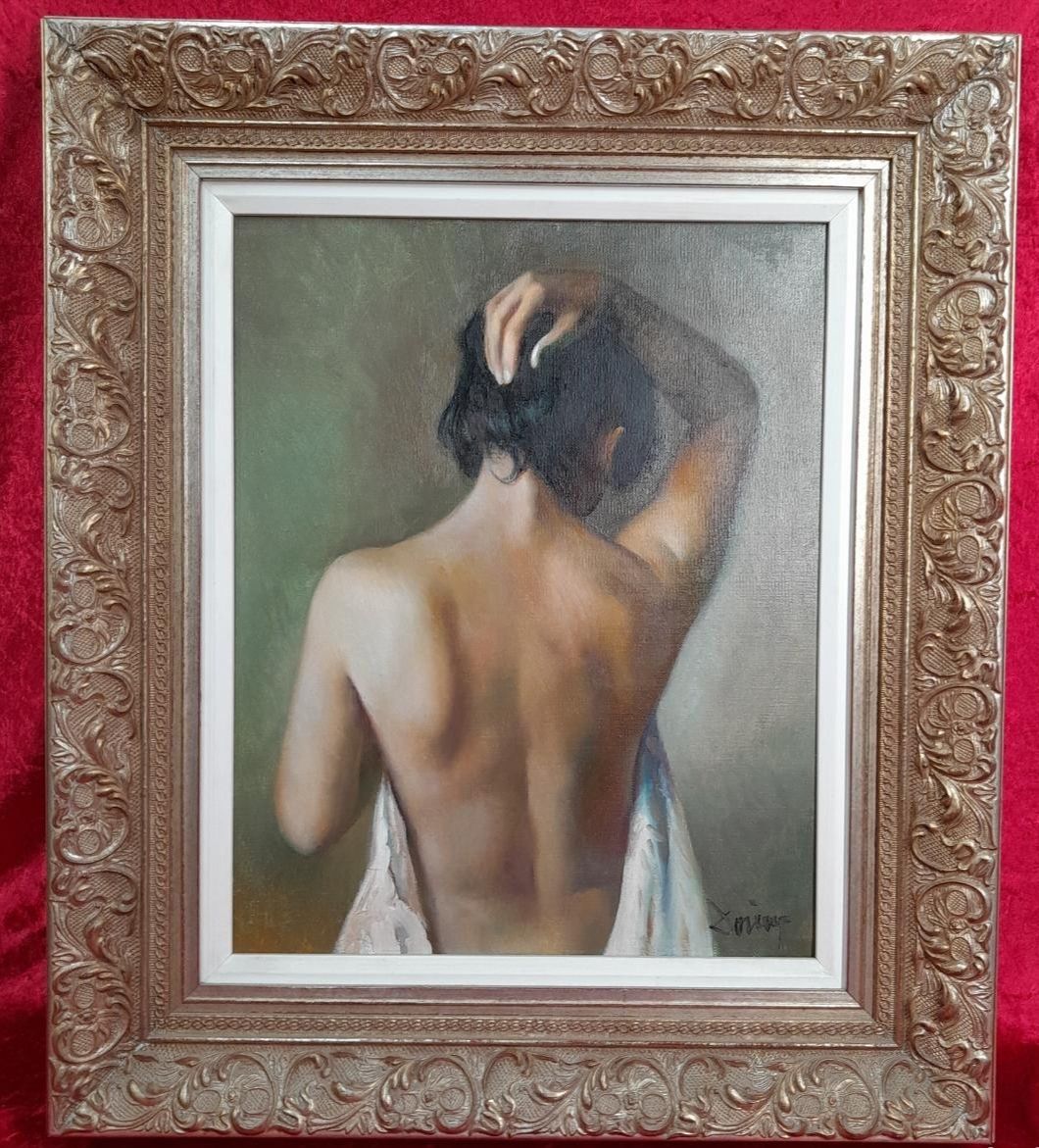 Elegant 20th Century Impressionist Oil On Canvas – Portrait Of A Nude Woman