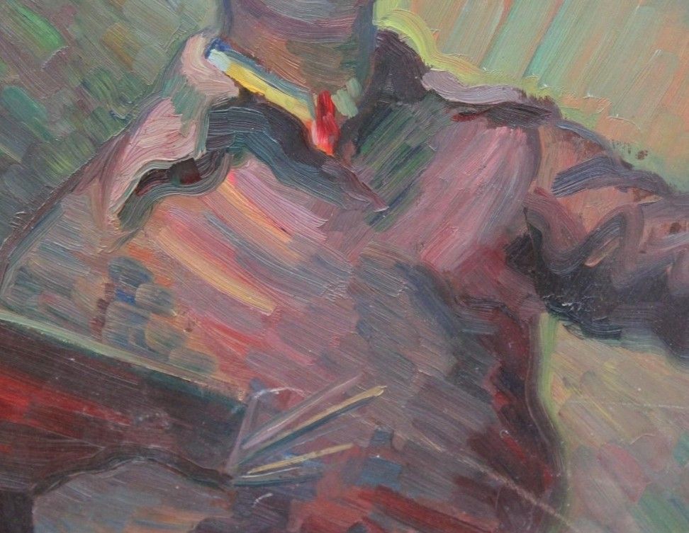 Original 20th Century Impressionist Oil Painting – Male Portrait photo Art