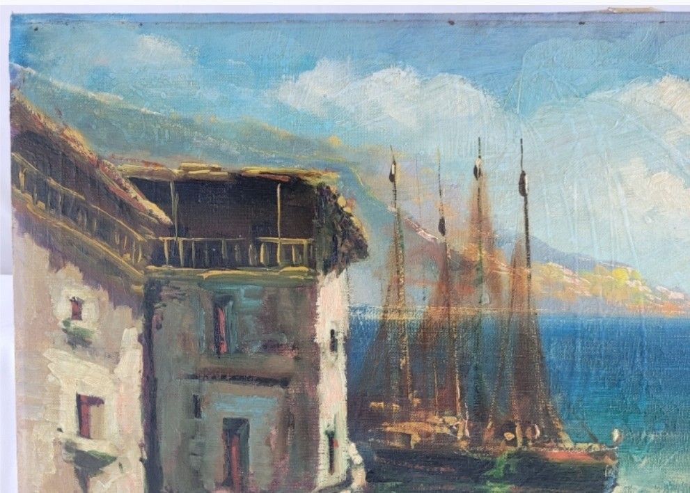 Oil Painting Seascape Boats Impressionist 20th Century photo Art