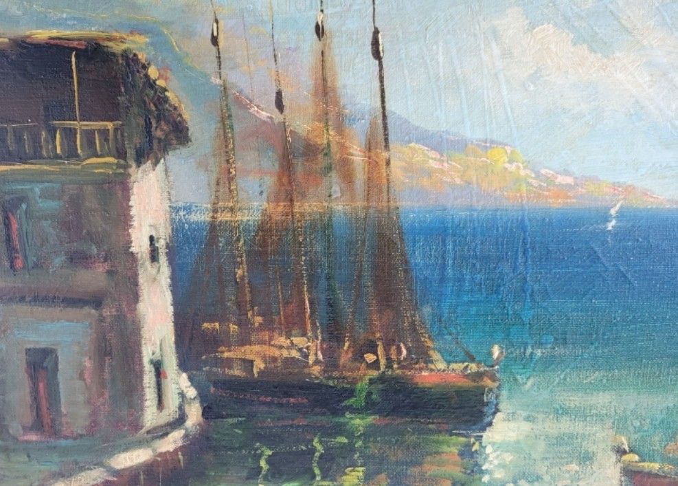 Oil Painting Seascape Boats Impressionist 20th Century photo buy