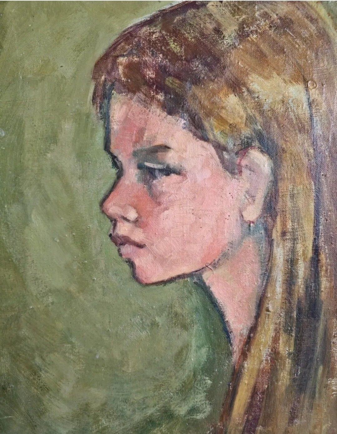 Antique Oil Painting Portrait Woman Impressionist 20th Century photo for sale