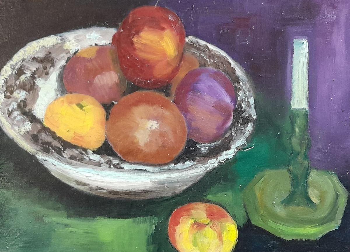 Antique 20th Century Impressionist Oil On Canvas – Still Life Of Fruit photo furniture