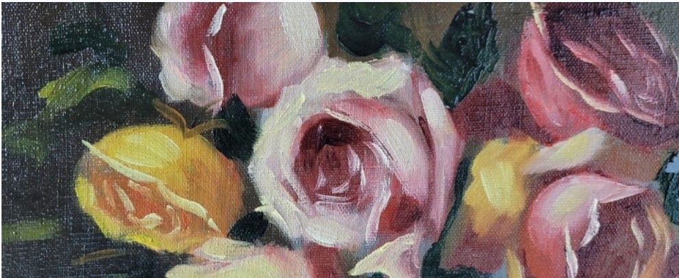 Fine Antique Impressionist Oil On Canvas – Roses Bouquet, 20th Century photo vinterior